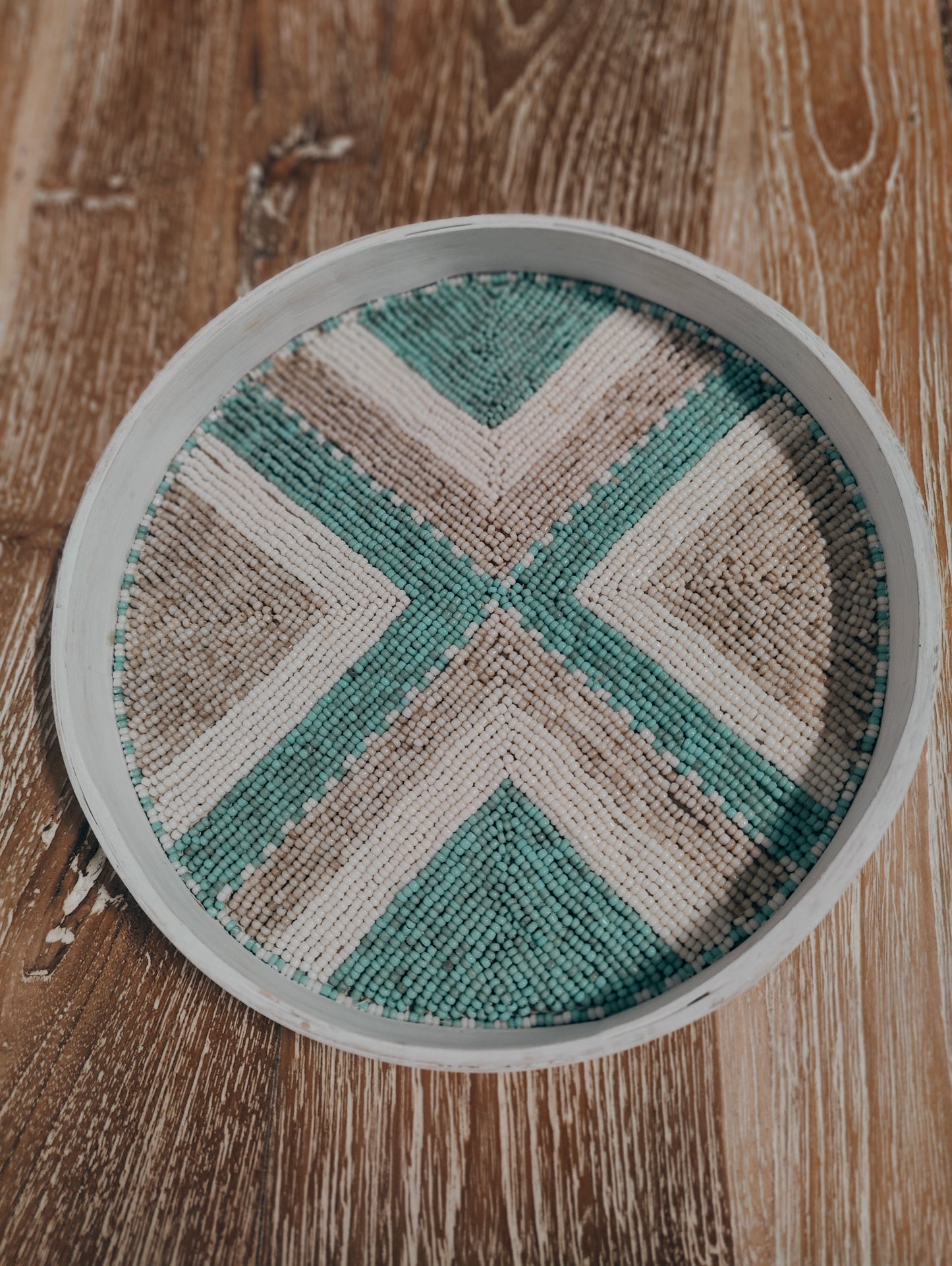 BF 37 Dienbladen set aqua met wit en beige kruis 25cm , 30, 35,41, 45 cm ook apart verkrijgbaar