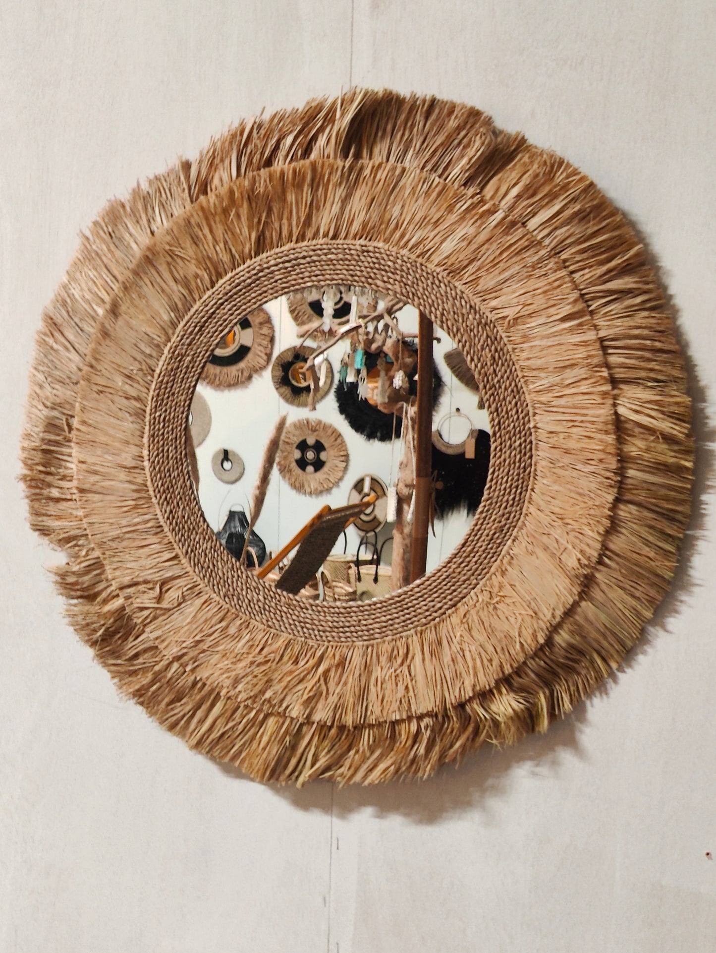 BF 39 Wanddecoratie riet 65cm spiegel 30 cm