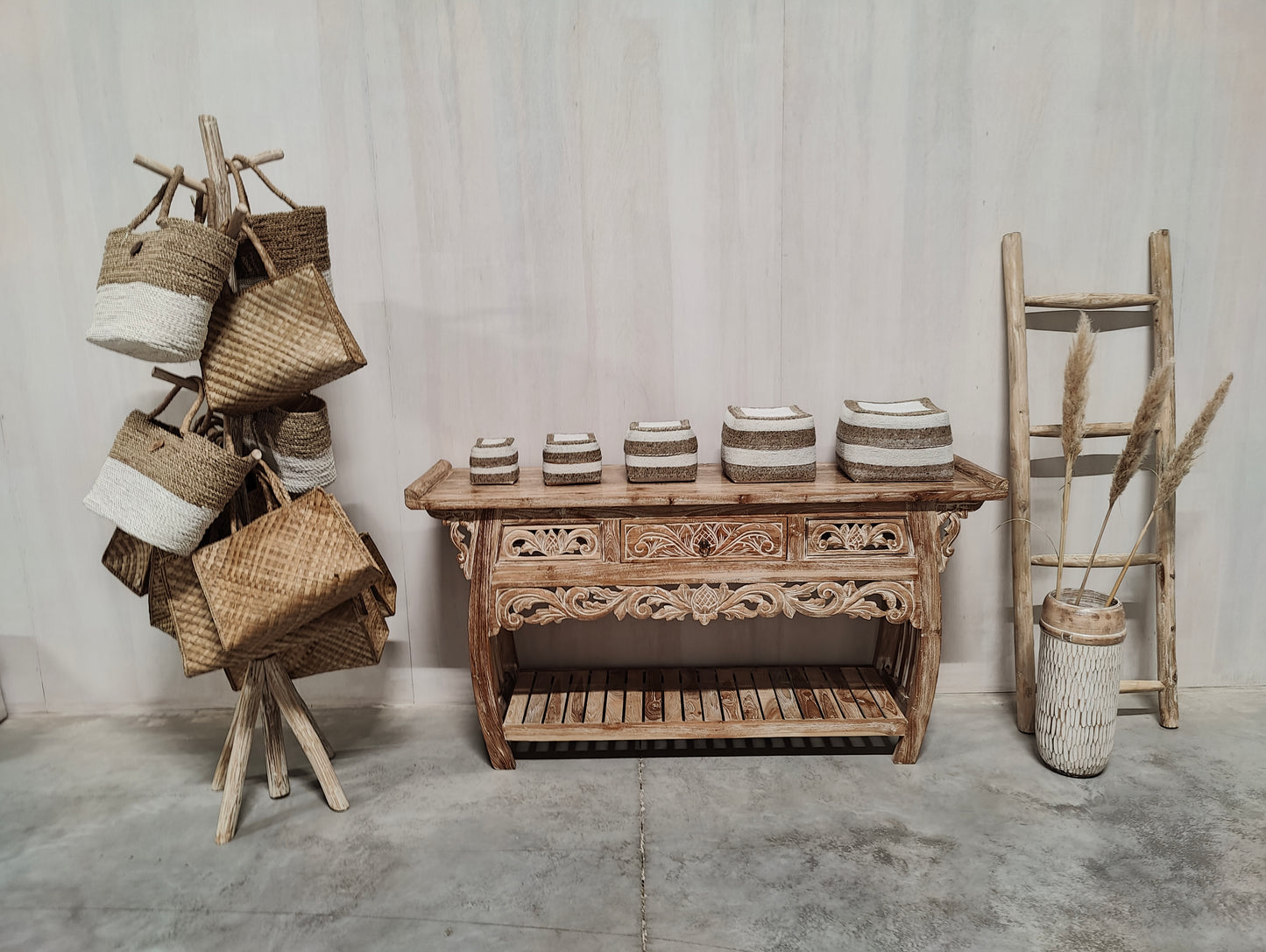 220203		Offermanden wit/beige set van 5