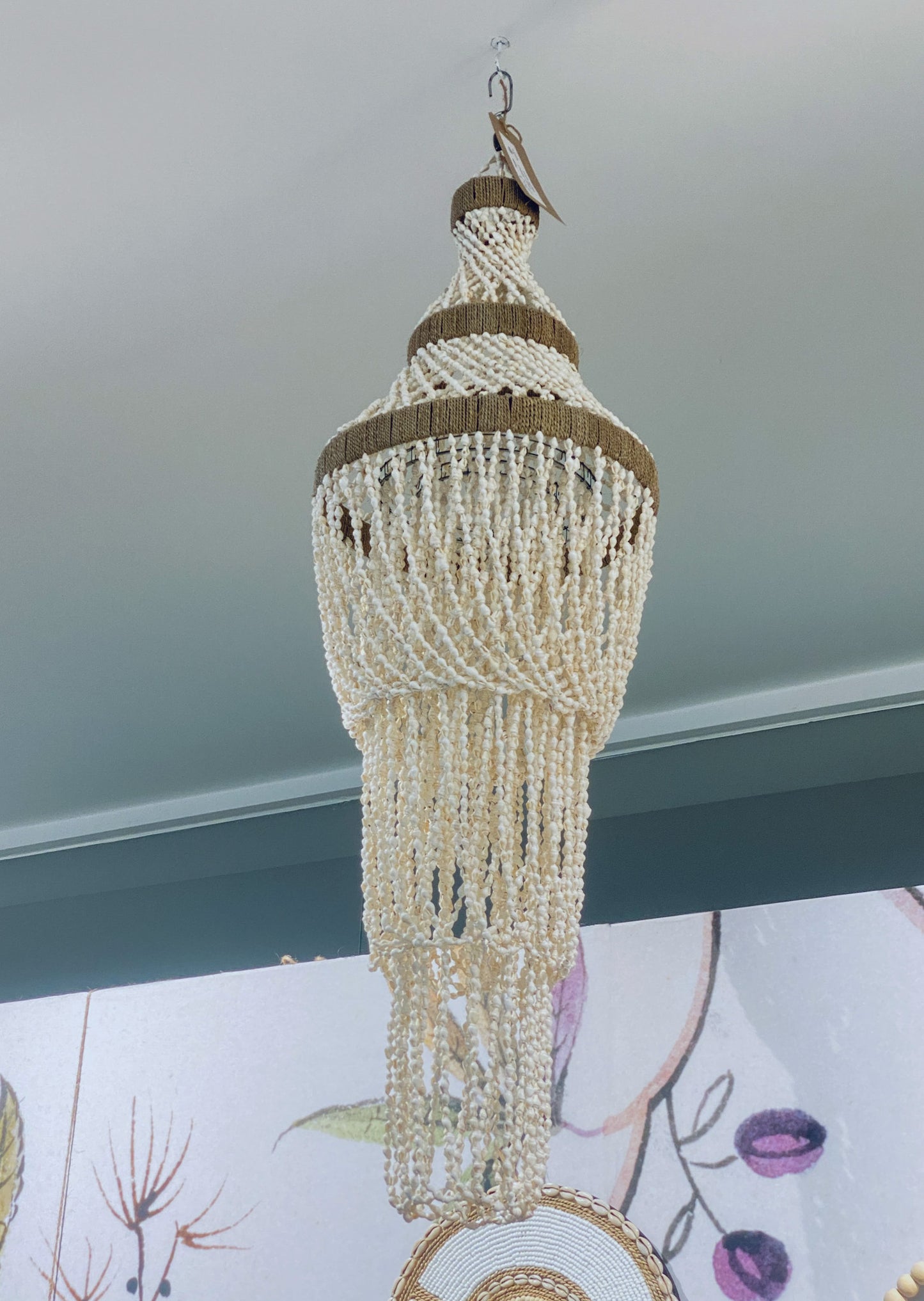 Lampe 3 étages fermée bord marron 30cm ronde 105cm hauteur