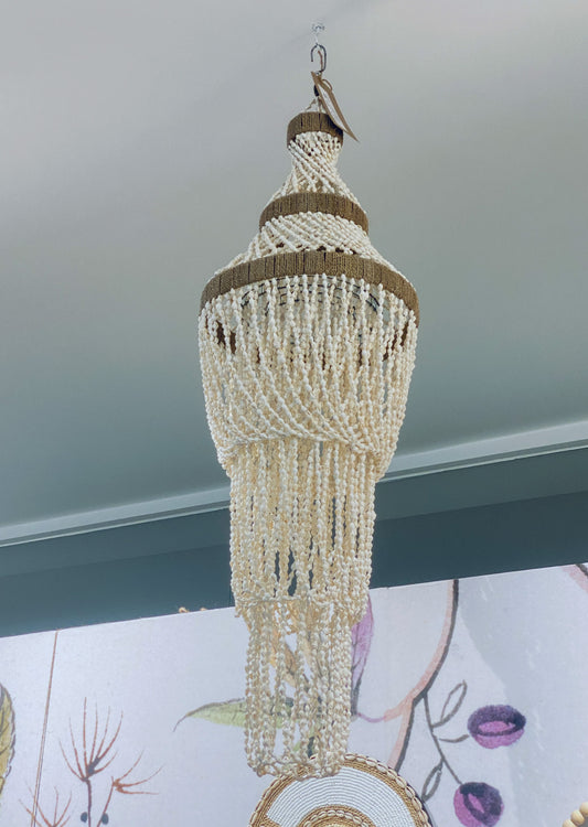 Lampe 3 étages fermée bord marron 30cm ronde 105cm hauteur